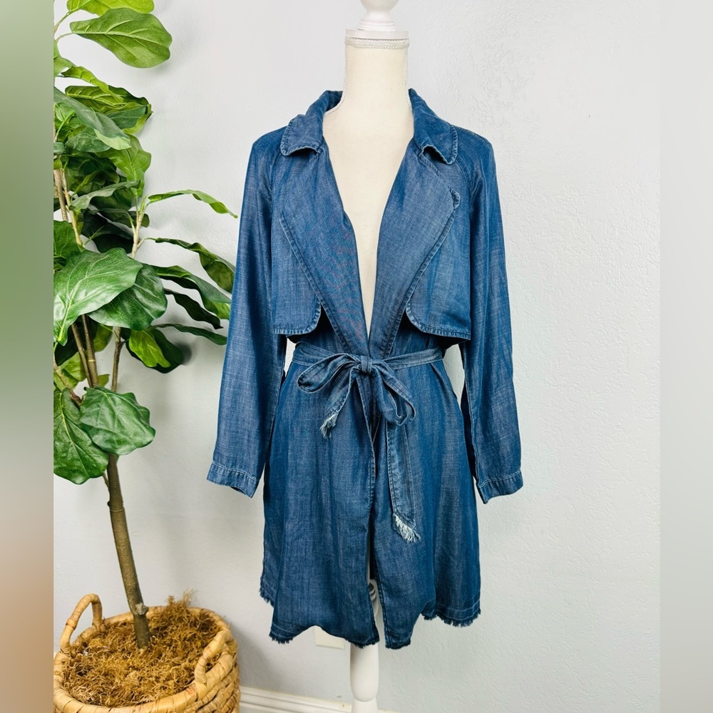Anthropologie Cloth & Stone Denim Chambray Wrap Cape midi Trench Coat